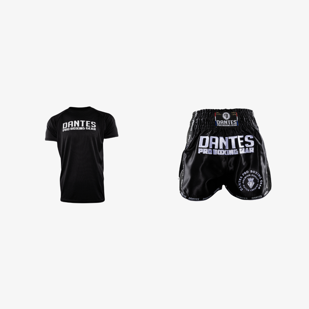 DantesĀ® Trainingshirt & Muay Thai Broekje (zwart)