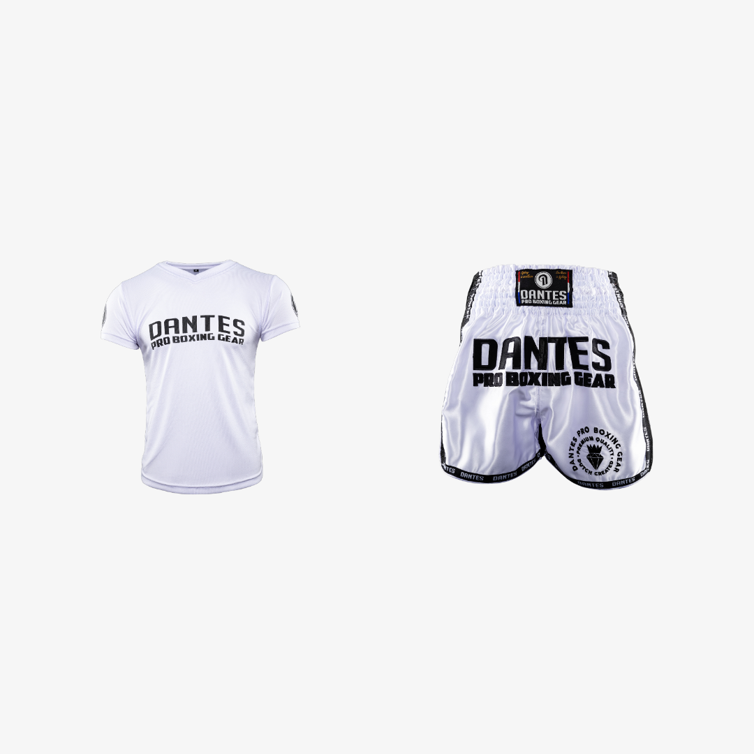 DantesĀ® Trainingshirt & Muay Thai Broekje (wit)